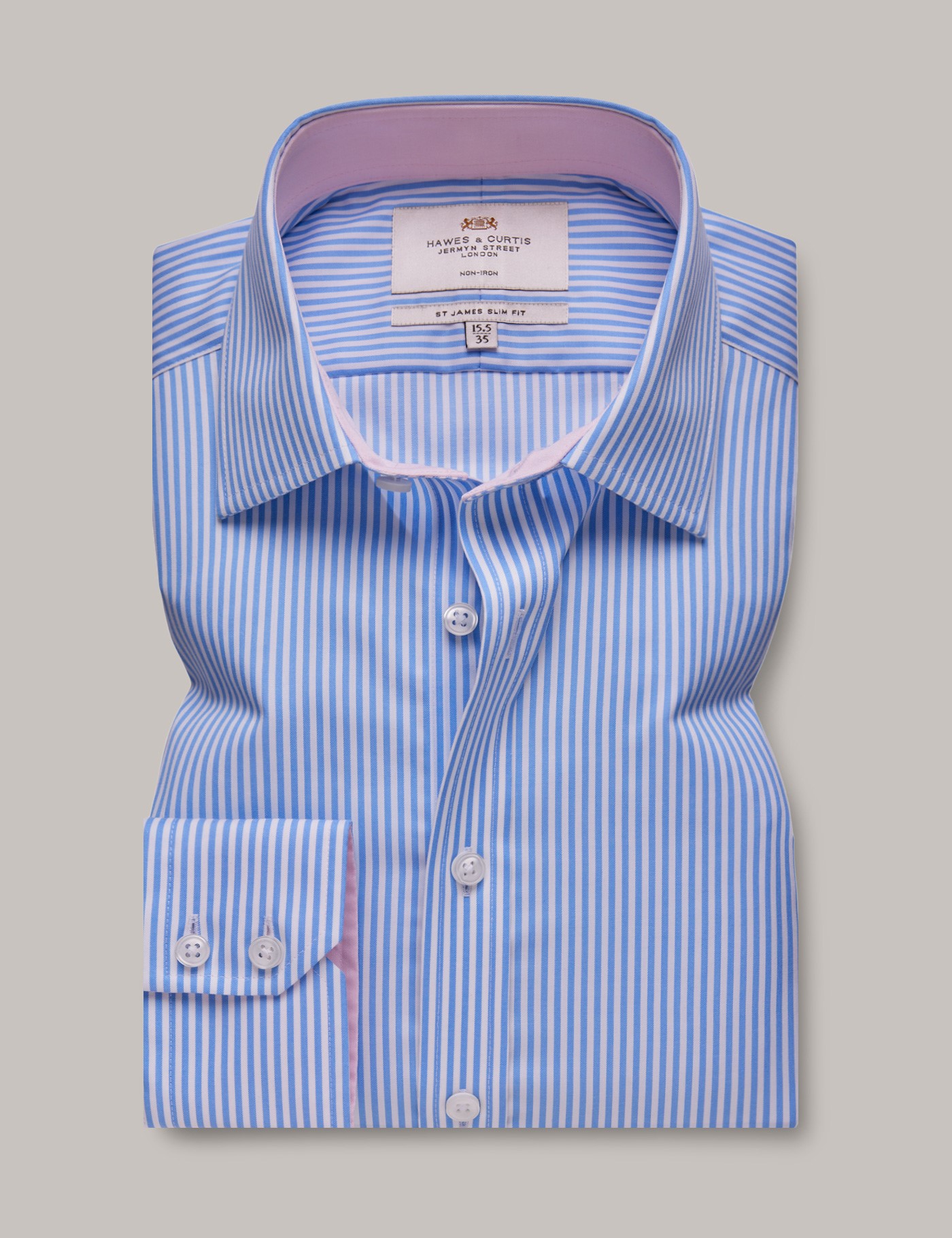 hawes & curtis non-iron blue & white bengal stripe slim shirt - contrast detail