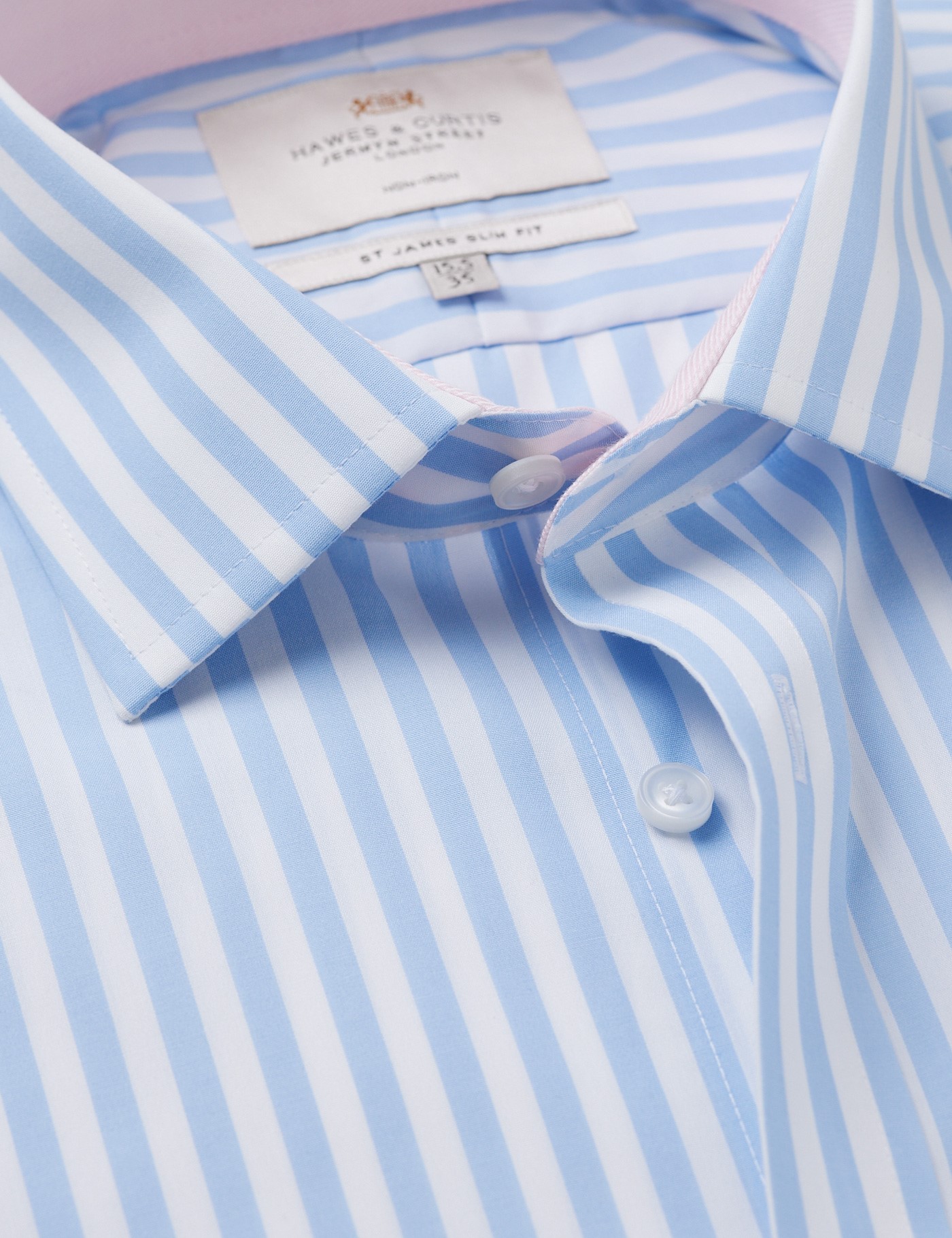 & Slim Fit Blue & Bold Stripe Non Iron Shirt 15.5" collar 36" sleeve