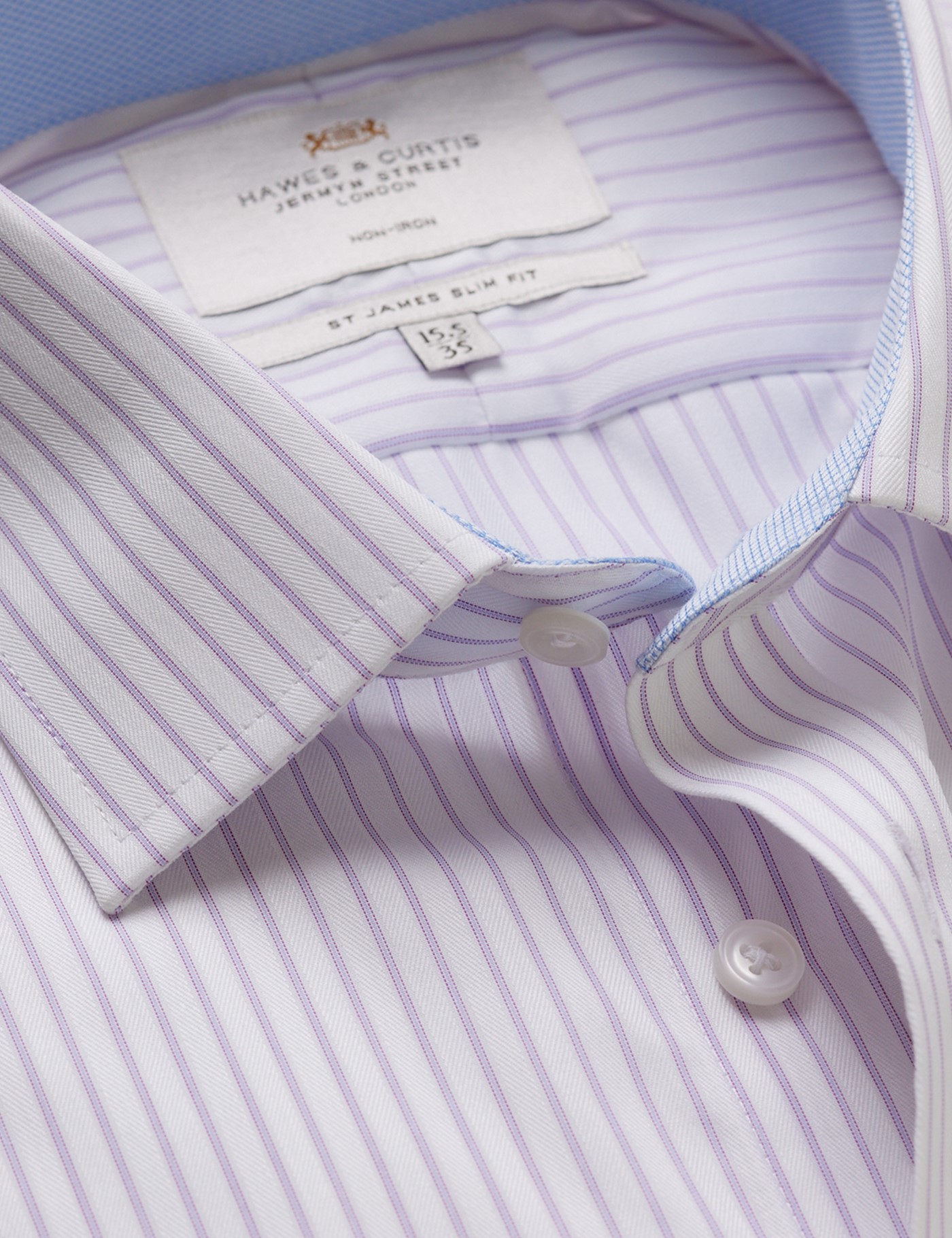 & Slim Fit Purple & Bi Stripe Non Iron Shirt Contrast Detail 15.5" collar 36" sleeve