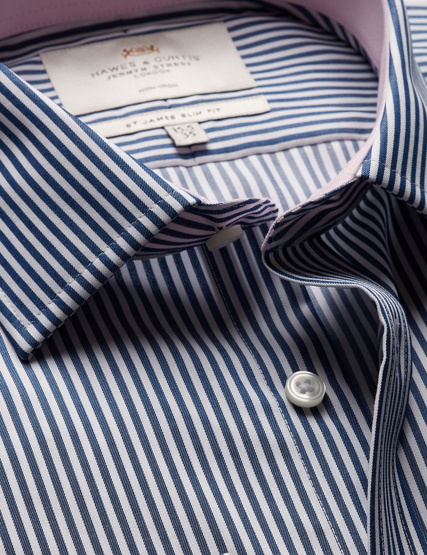 Hawes & Curtis Slim Fit Navy & White Bengal Stripe Twill Non-Iron Shirt Size: 17" collar, 36" sleeve