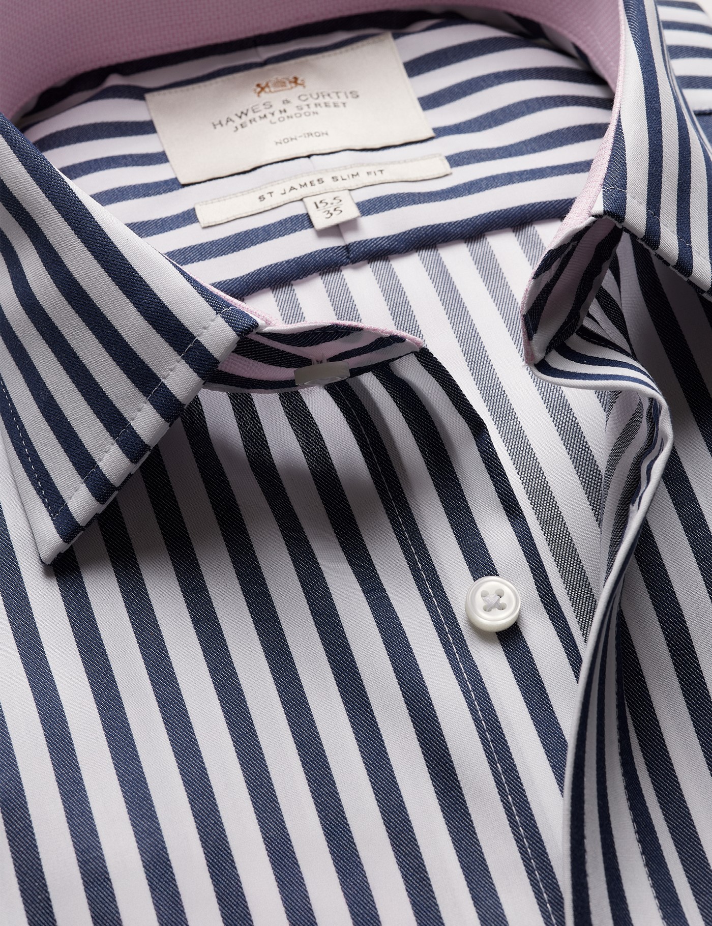 Hawes & Curtis Slim Fit Navy & White Bold Stripe Non-Iron Shirt Size: 17" collar, 36" sleeve