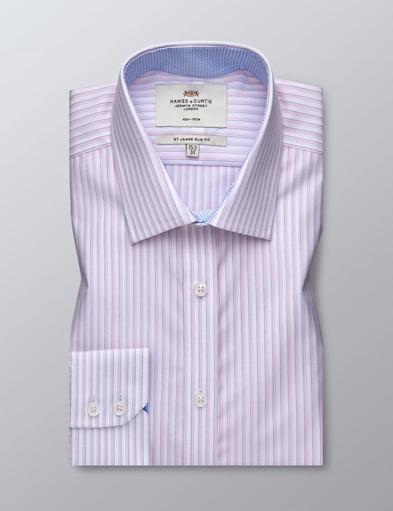 Men's Dress Pink & White Tonal Stripe Slim Fit Shirt Single Cuff