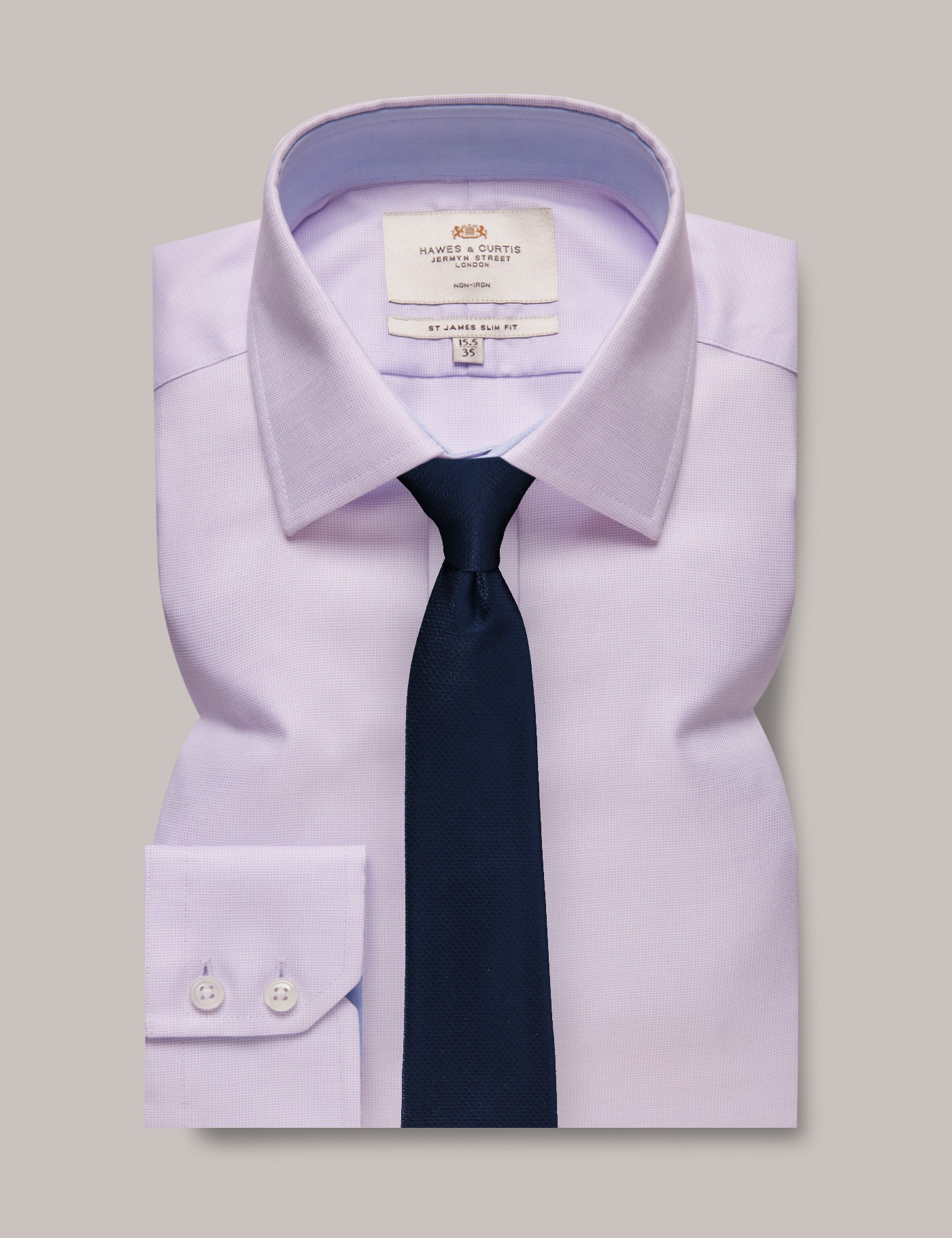 Non-Iron Lilac & White Slim Shirt With Contrast Detail | Hawes and Curtis