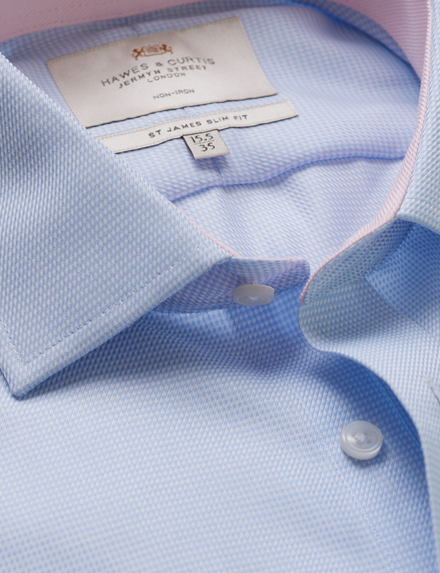 & Slim Fit Blue & Textured Weave Non Iron Shirt 18" collar 37" sleeve