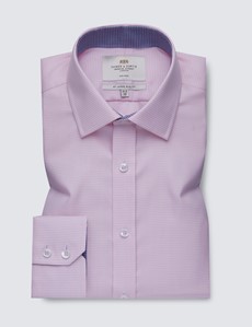 Men's Dress Pink & White Dogstooth Slim Fit Shirt with Contrast Detail - Single Cuff - Non Iron