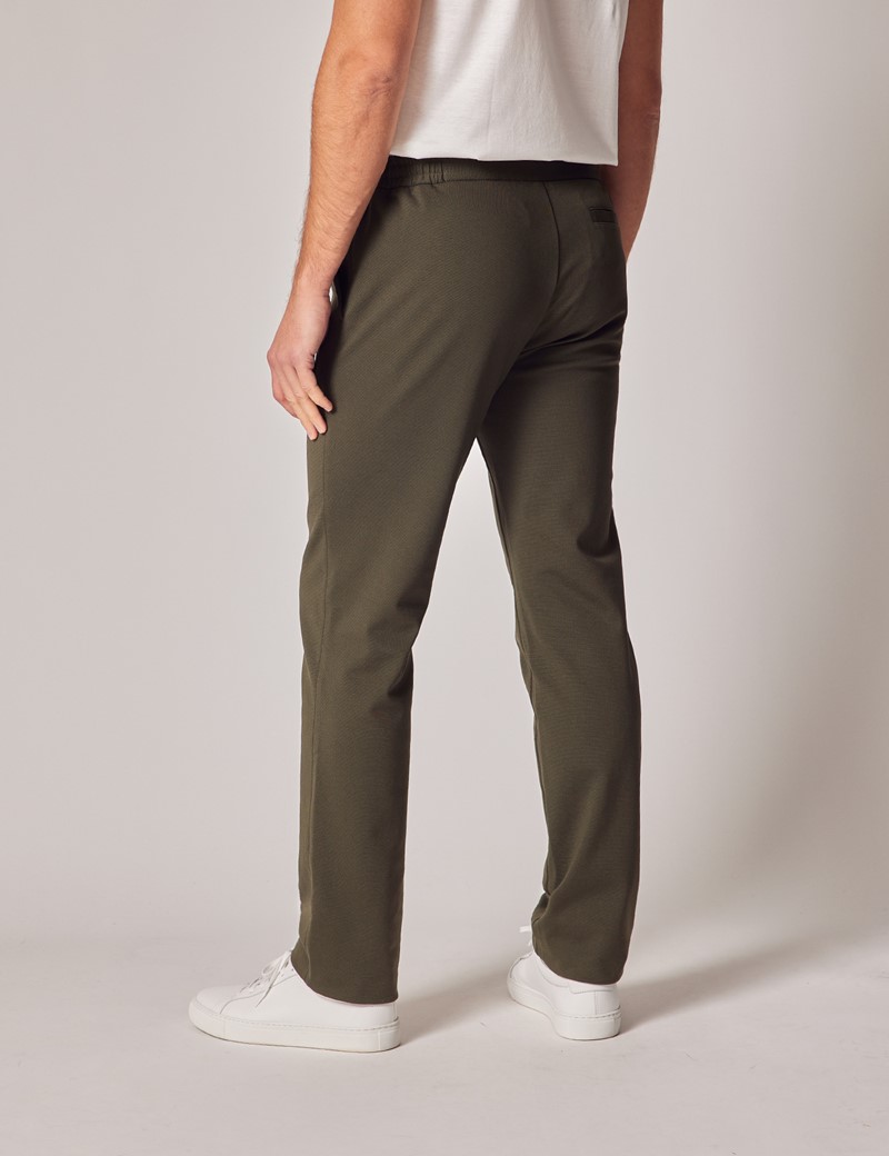 Olive Knitted Stretch Trousers | Hawes & Curtis
