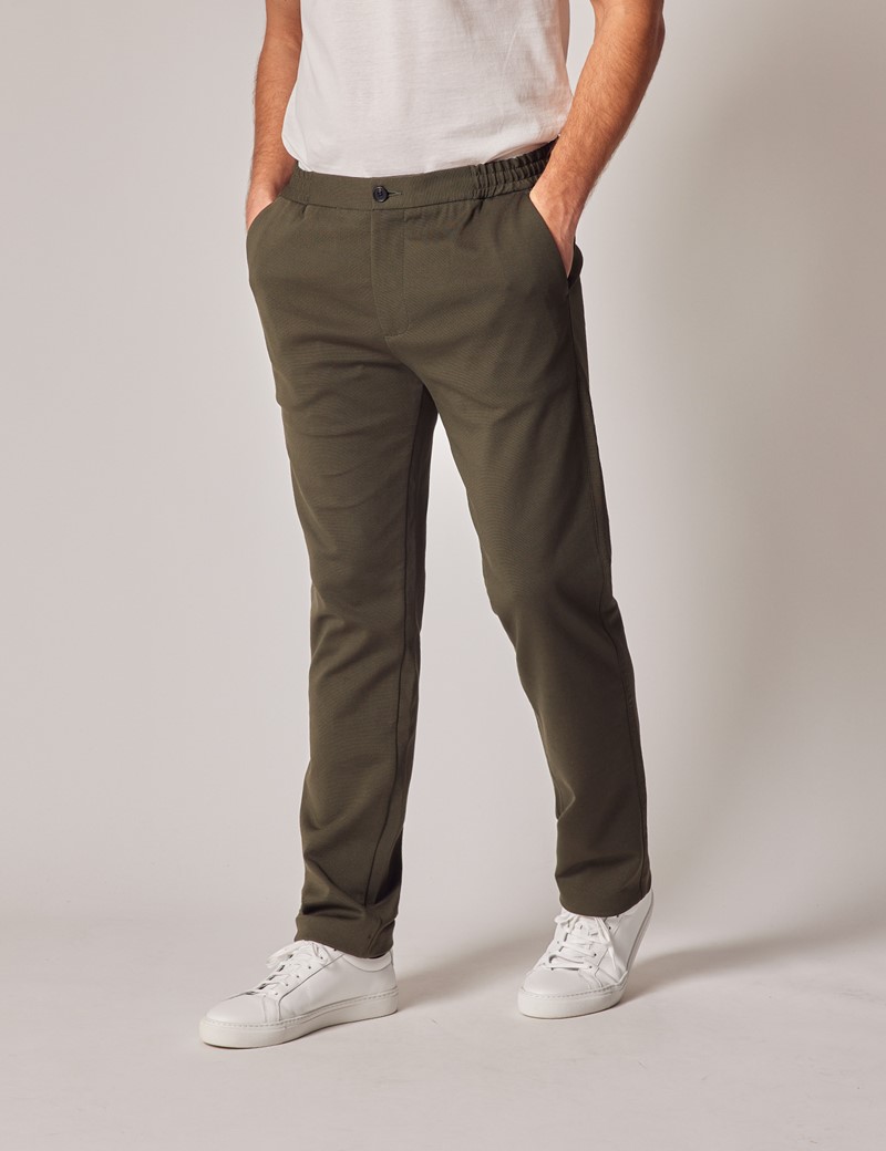 Olive Knitted Stretch Trousers | Hawes & Curtis