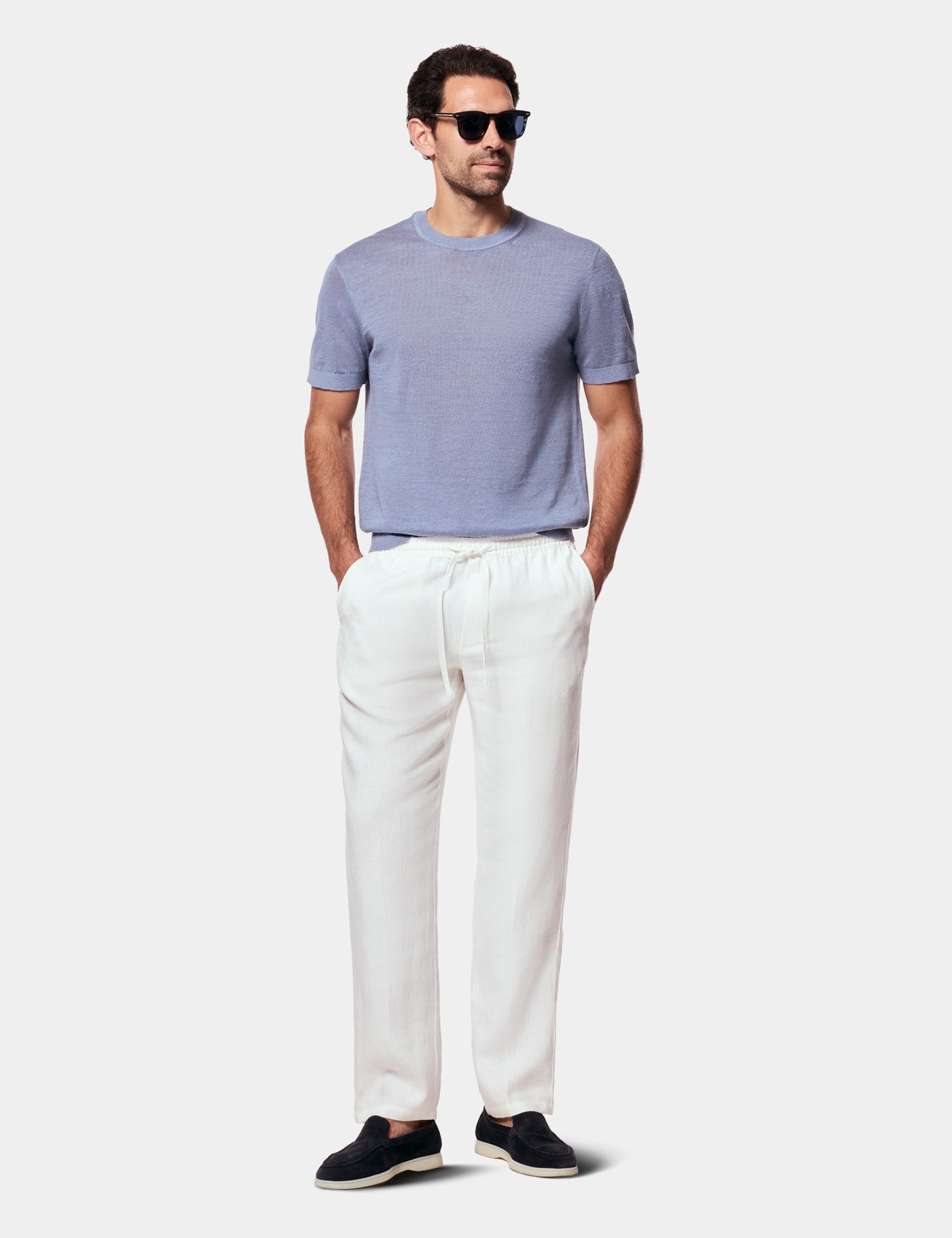 Hawes & Curtis Dusty Blue Premium Knitted Linen T-shirt Size: Medium image 2