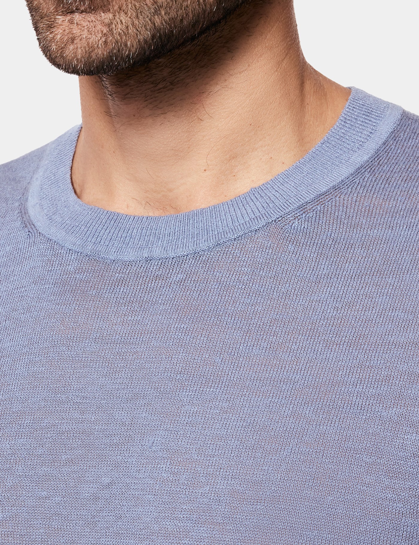 Hawes & Curtis Dusty Blue Premium Knitted Linen T-shirt Size: Medium image 3