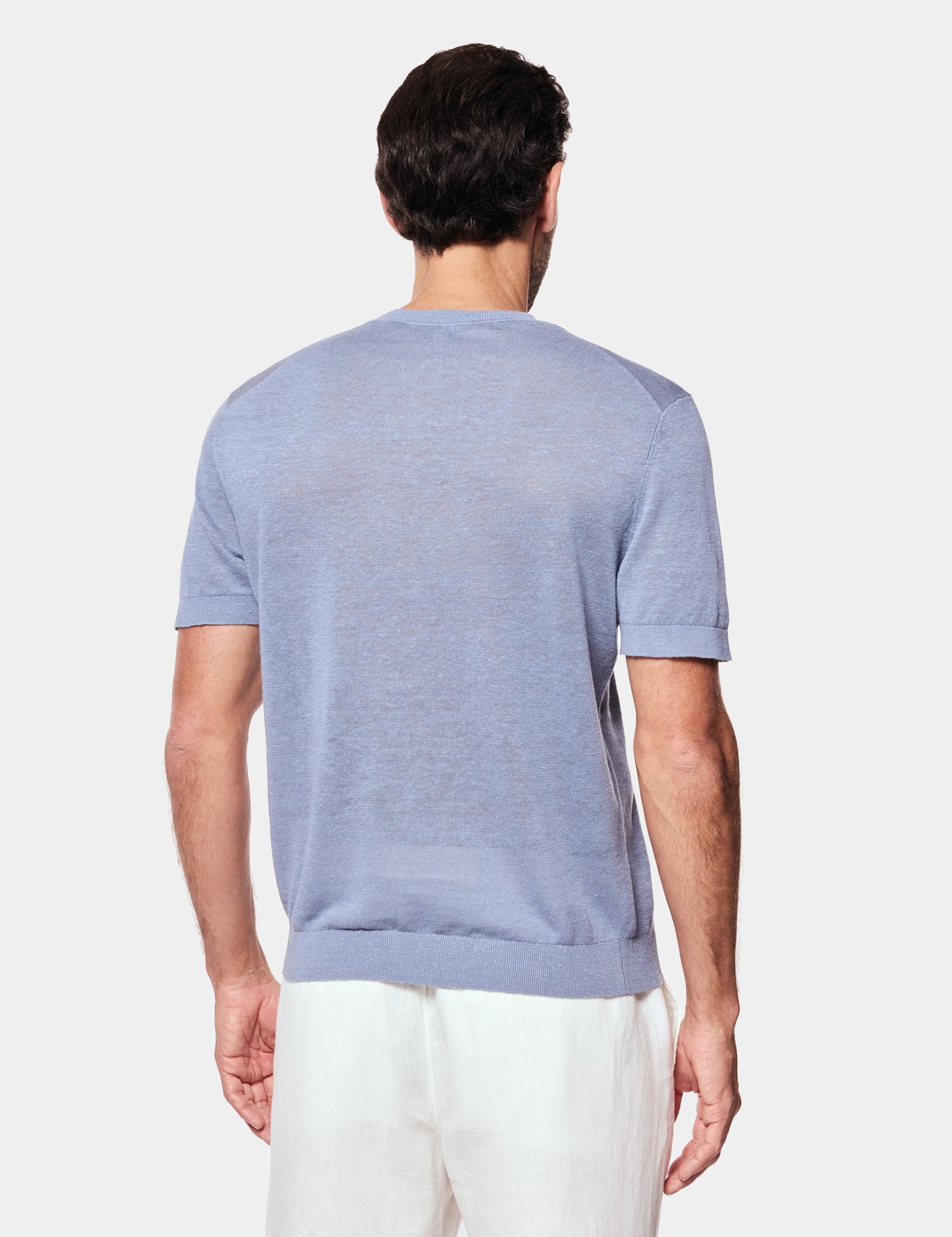 Hawes & Curtis Dusty Blue Premium Knitted Linen T-shirt Size: Medium image 4