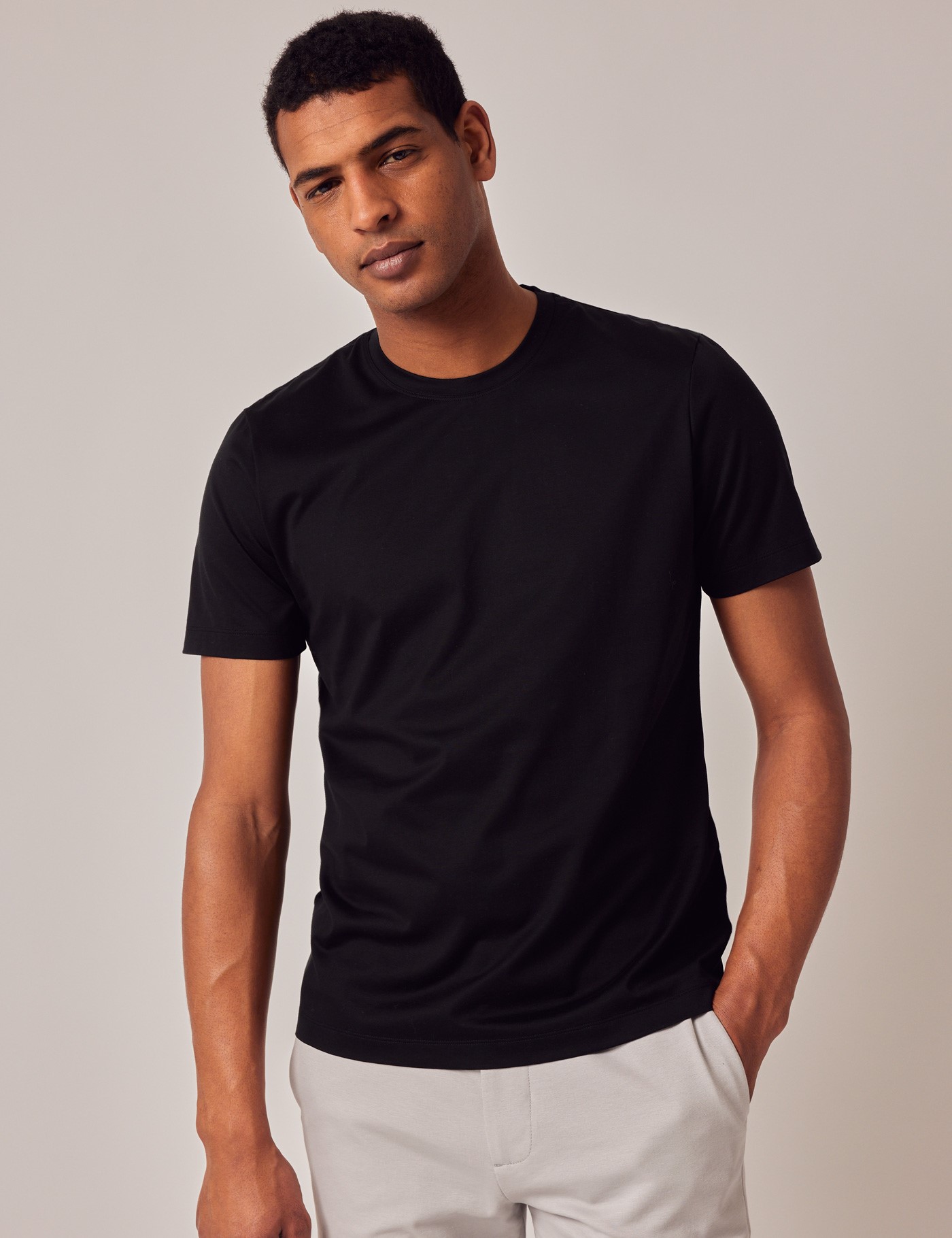 Black Mercerized Cotton T shirt Hawes Curtis