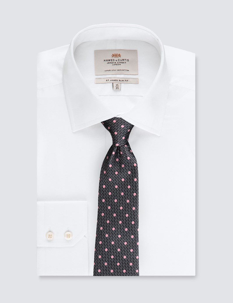 Men's Grey & Pink Even Spot Tie - 100% Silk