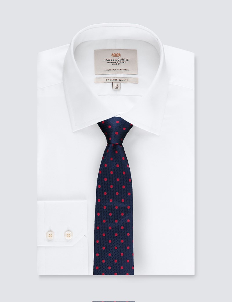 Krawatte – Seide – Standardbreite – Marine mit Tupfen rot