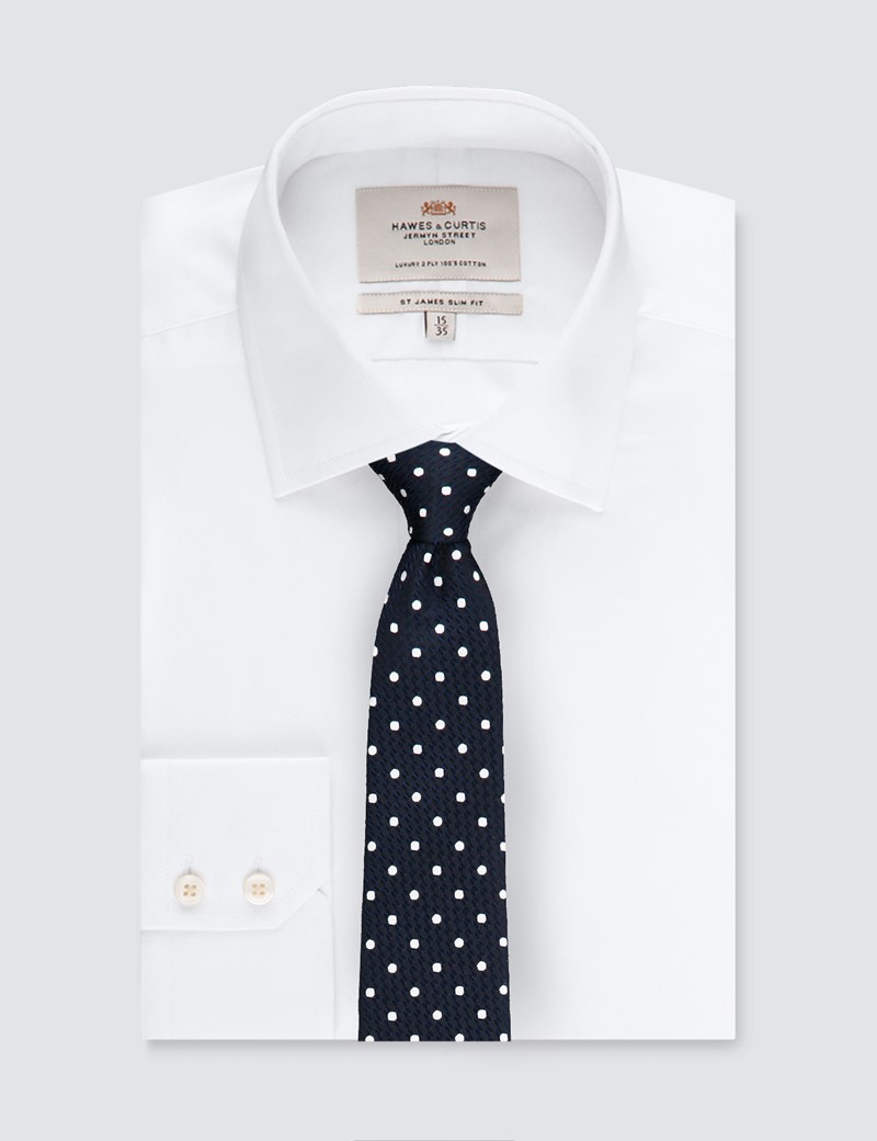 Men's Navy & White Even Spot Tie - 100% Silk