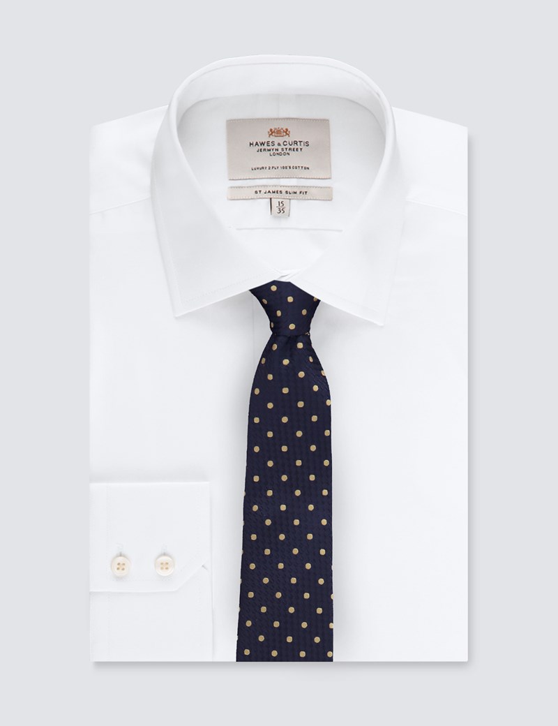 Men's Navy & Yellow Even Spot Tie - 100% Silk