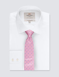 Krawatte – Seide – Standardbreite – Hellpink mit Tupfen blau