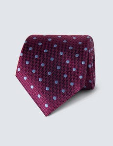 Krawatte – Seide – Standardbreite – Weinrot mit Tupfen hellblau