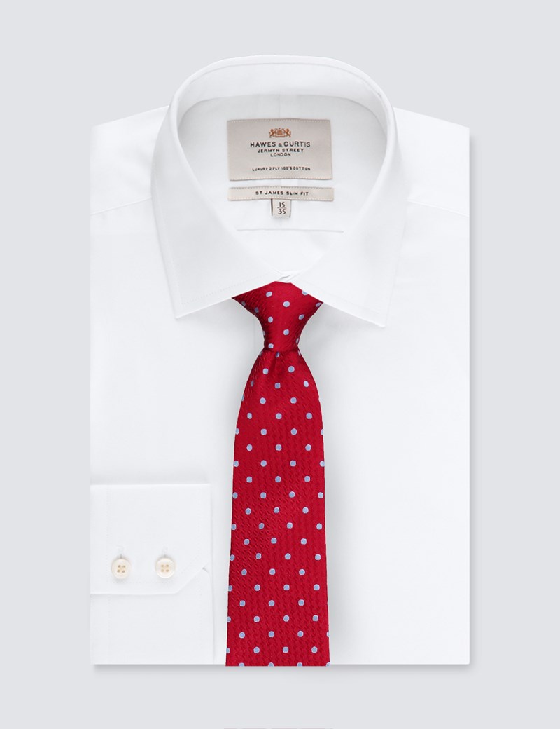 Men's Red & Light Blue Even Spot Tie - 100% Silk