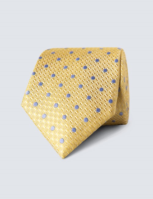 Krawatte – Seide – Standardbreite – gelb mit blauen Punkten