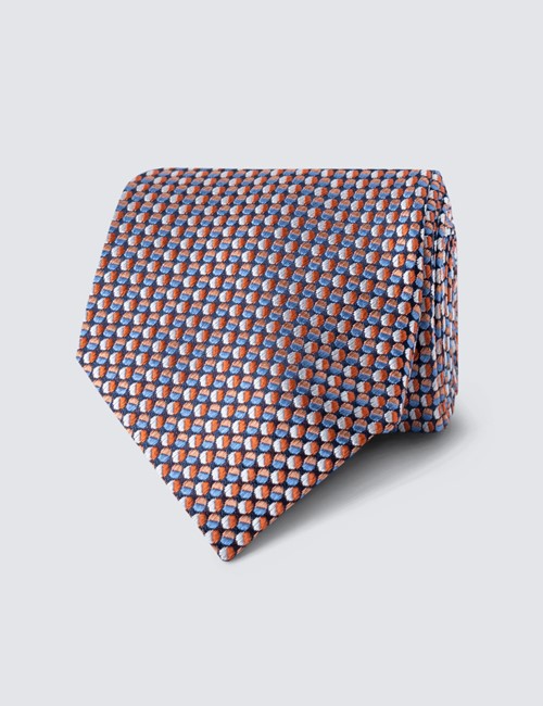 Men's Orange Two Tone Circles Print Tie - 100% Silk