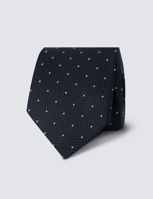 Men's Black Small Spot Print Tie - 100% Silk