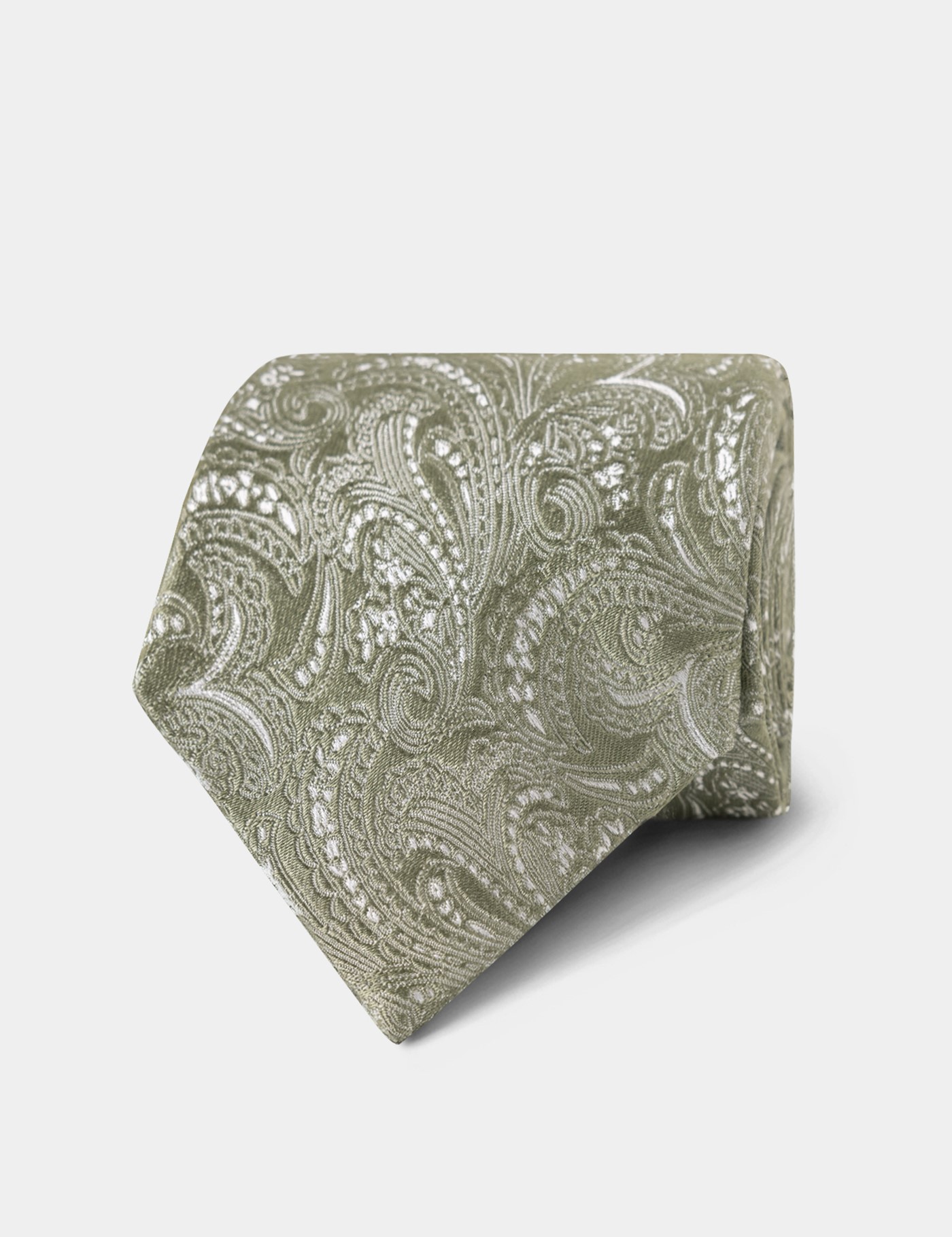 & Sage Green Paisley Tie 100% Silk One