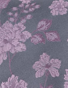 Krawatte – Seide – Schmal – grau rosa Blumen
