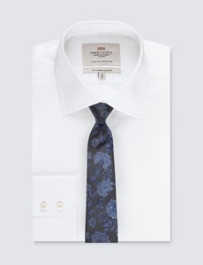 Men's Grey & Blue Floral Print Tie - 100% Silk