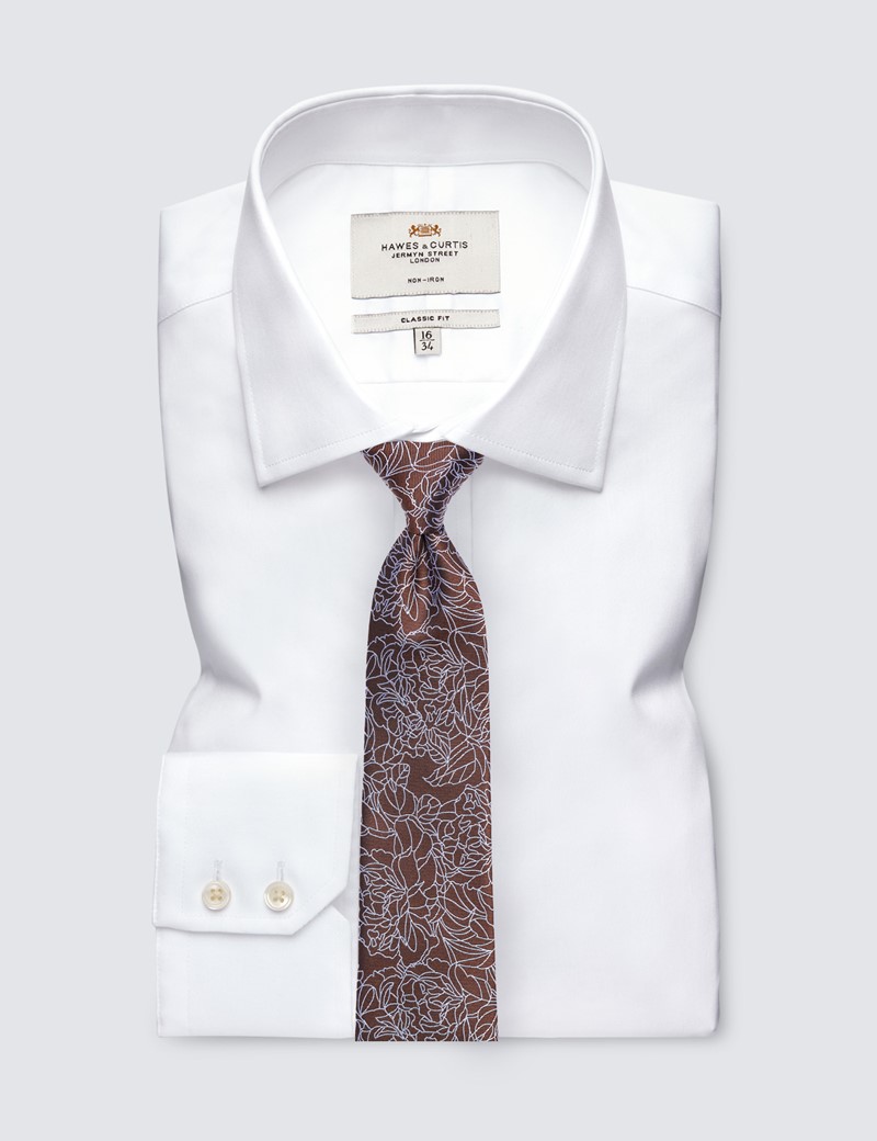 Men's Brown Leaf Print Tie - 100% Silk
