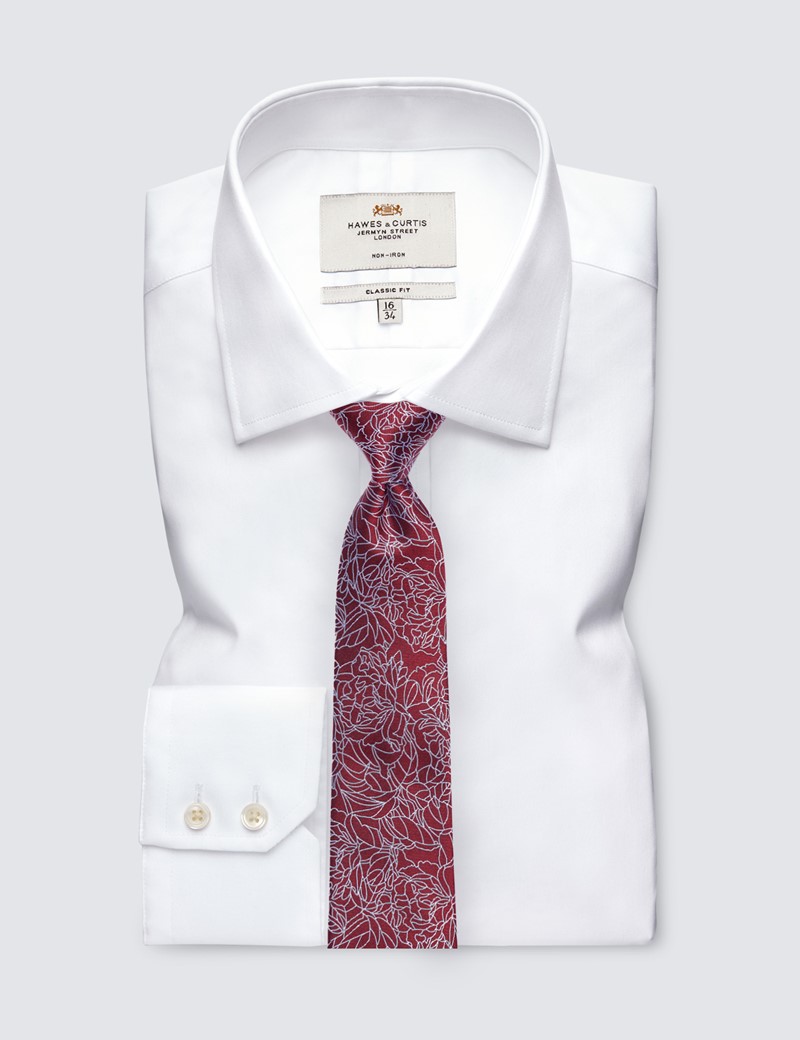 Men's Red Leaf Print Tie - 100% Silk