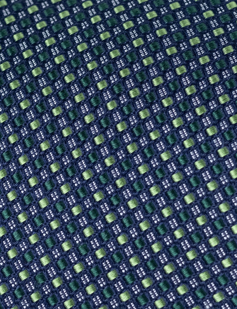 Men's Green 2 Tone Squares Print Tie - 100% Silk