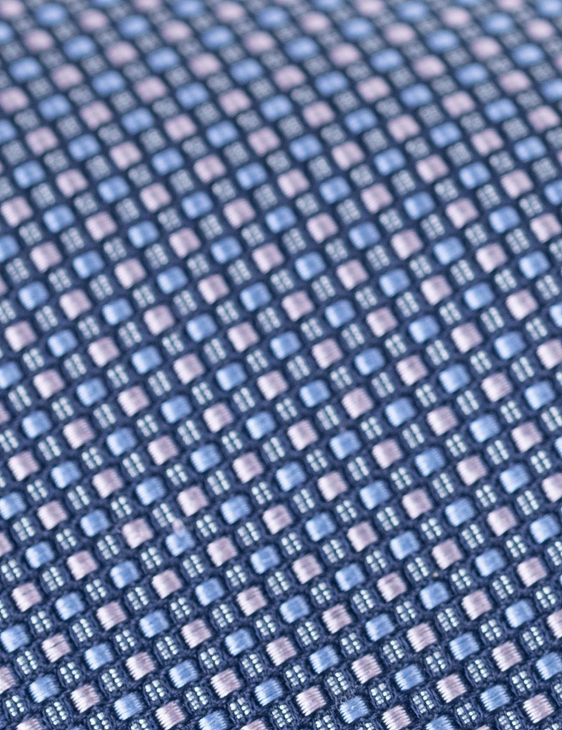 Men's Light Pink 2 Tone Squares Print Tie - 100% Silk