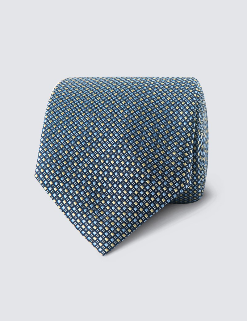 Men's Yellow 2 Tone Squares Tie - 100% Silk