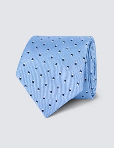 Men's Light Blue Dotted Print Tie - 100% Silk
