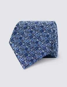 Men's Blue Printed Tie - 100% Silk