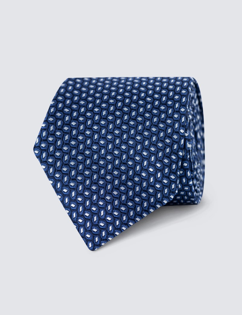 Men's Navy Dashes Printed Tie - 100% Silk