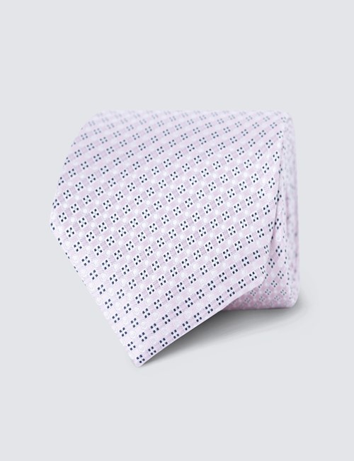 Men's Pink Small Squares Tie - 100% Silk