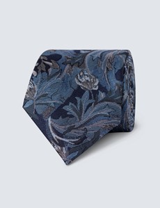 Men's Blue Woven Floral Tie - 100% Silk