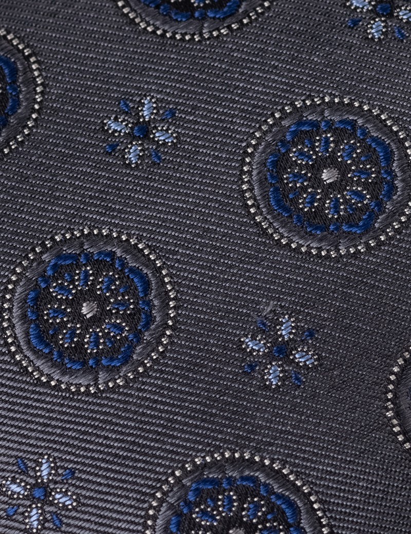 Men's Grey Geometric Print Tie - 100% Silk