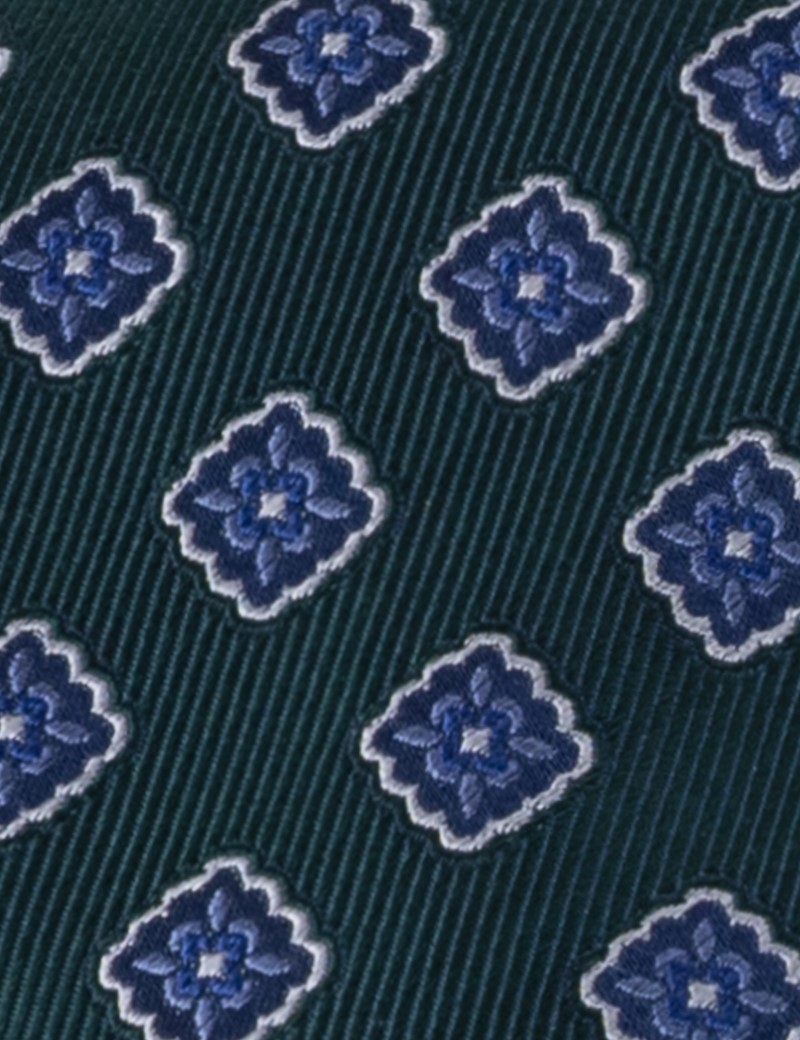 Men's Green Geometric Print Tie - 100% Silk