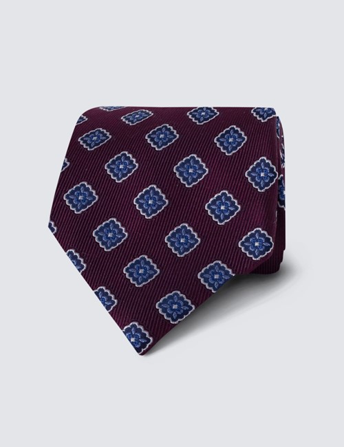 Krawatte – Seide – Standardbreite – geometrisches Muster weinrot