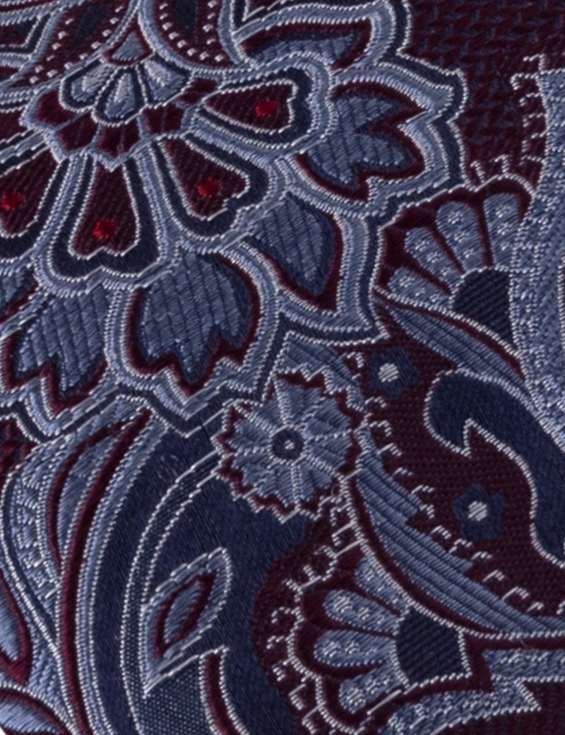 Men's Wine & Blue Bold Paisley Print Tie - 100% Silk