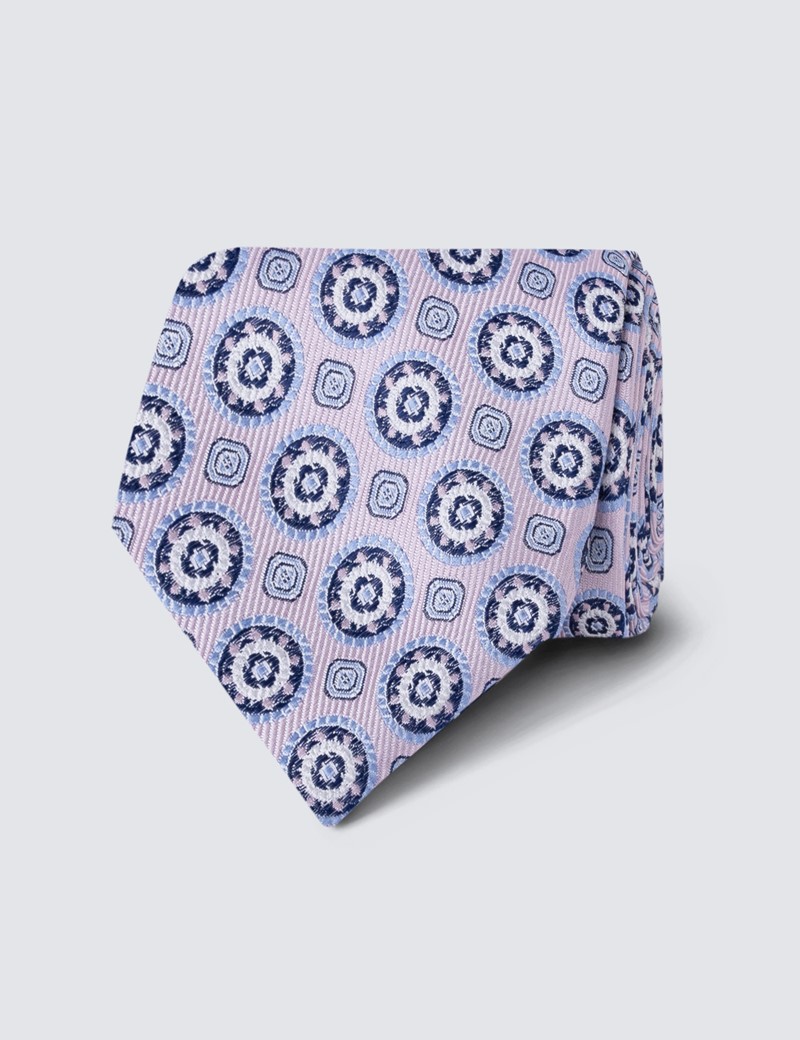 Men's Light Pink Geometric Print Tie - 100% Silk