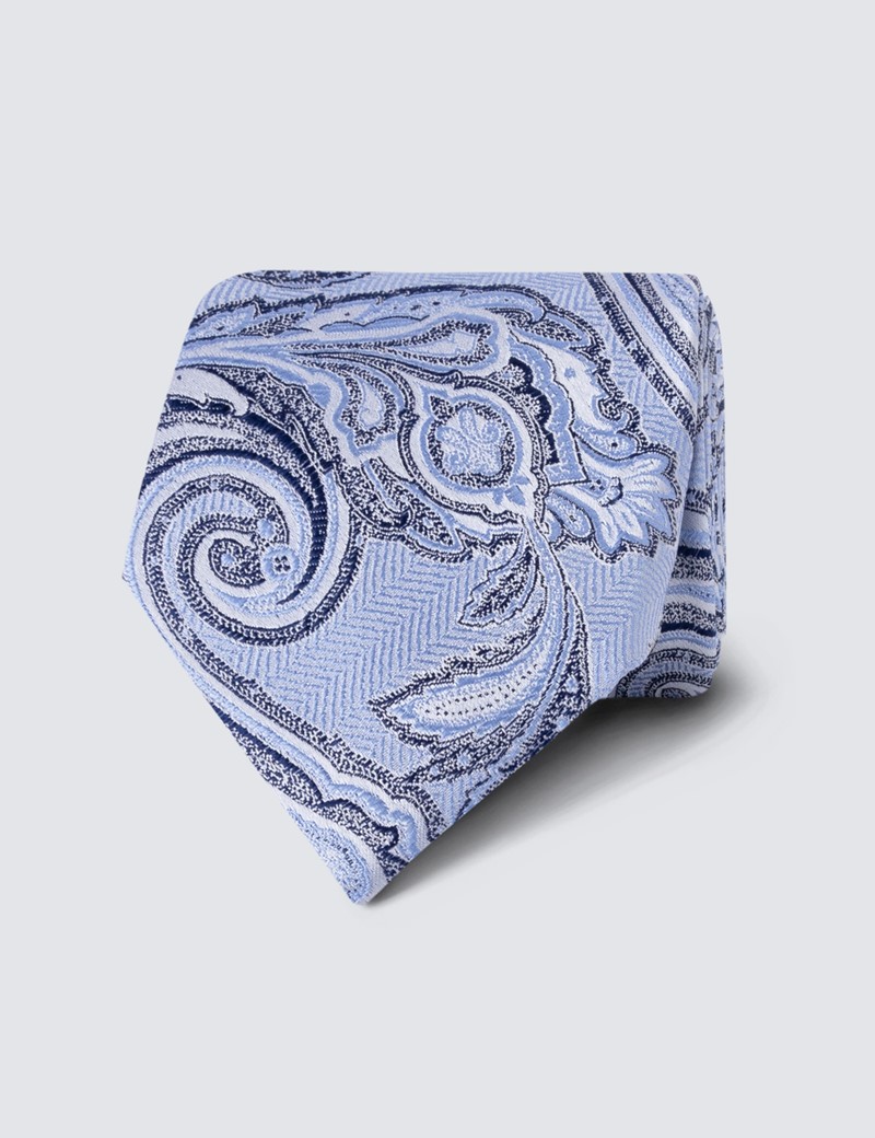 Men's Light Blue Floral Print Tie - 100% Silk