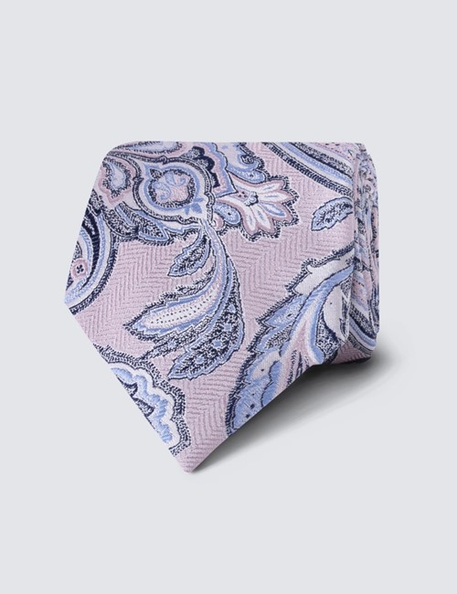 Men's Light Pink Floral Print Tie - 100% Silk