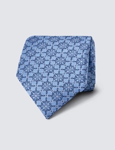 Men's Light Blue Geometric Print Tie - 100% Silk