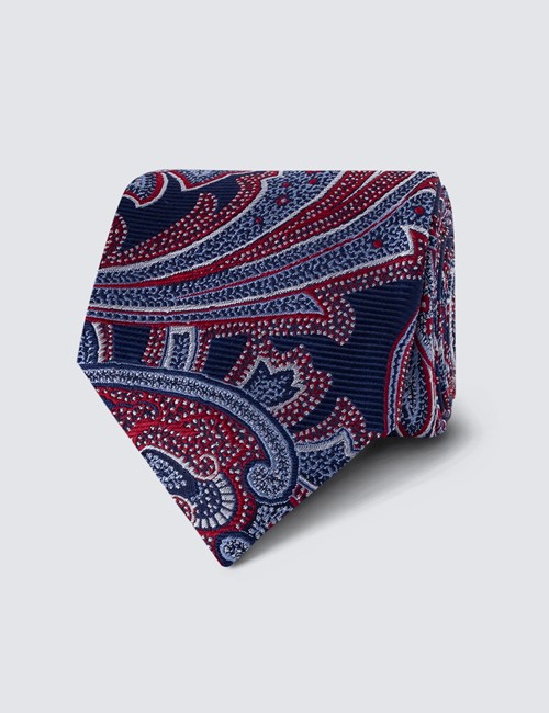 Men's Navy & Red 2 Tone Paisley Print Tie - 100% Silk