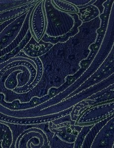 Men's Navy & Green Paisley Print Tie - 100% Silk