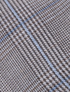 Men's Brown & Blue Check Tie - Silk & Linen Mix