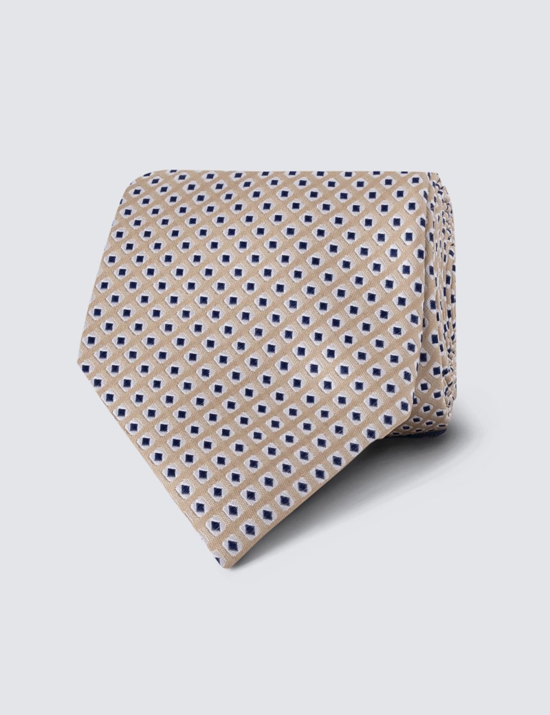 Men's Camel Square Dots Tie - 100% Silk